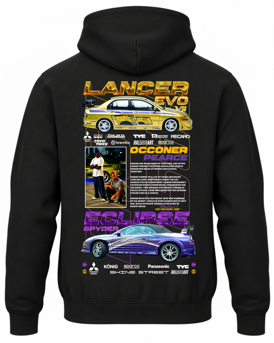 Czarna bluza z kapturem z nadrukiem Mitsubishi Lancer Evo Szybcy i Wściekli