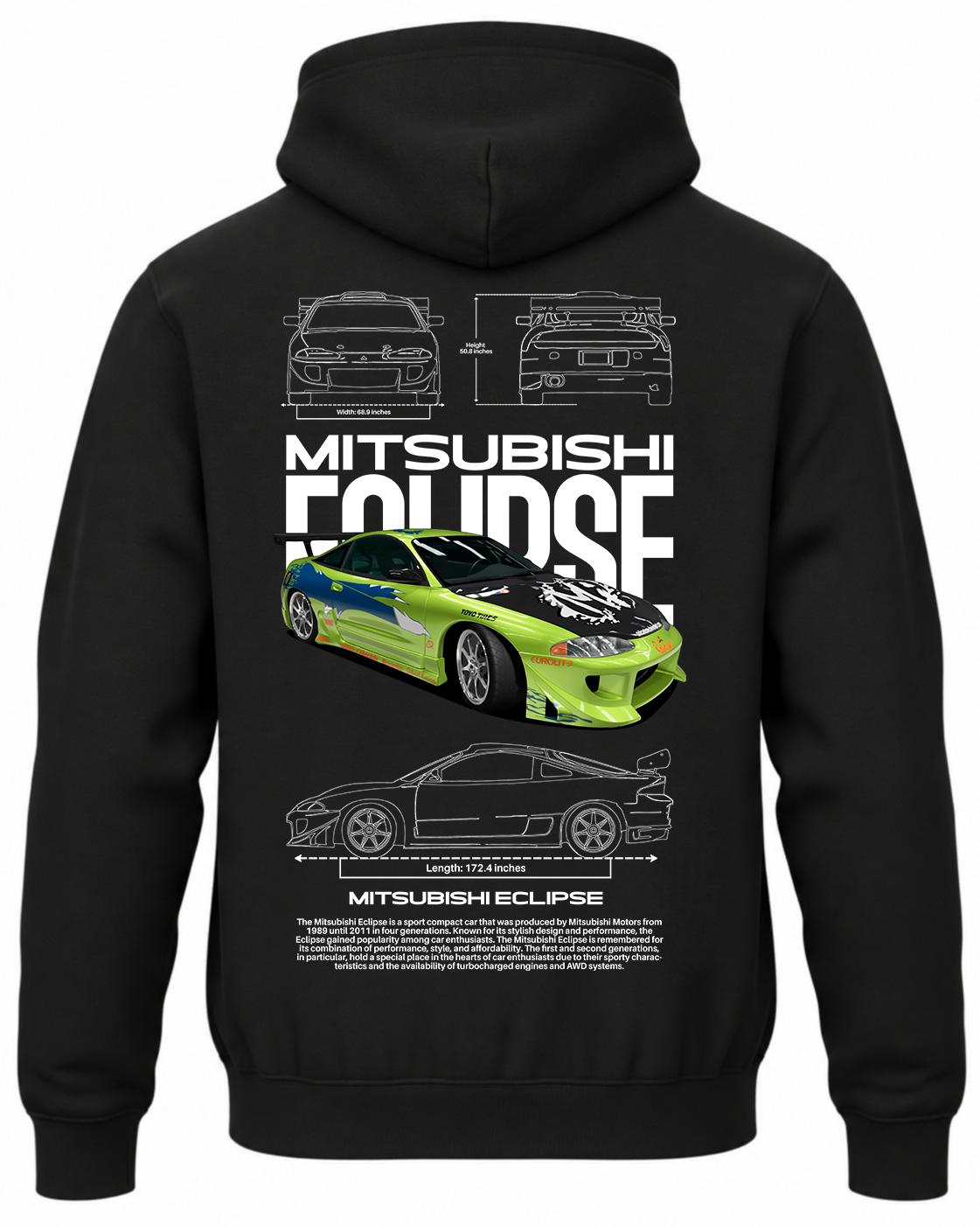 Czarna bluza z kapturem z nadrukiem Mitsubishi Eclipse 1995