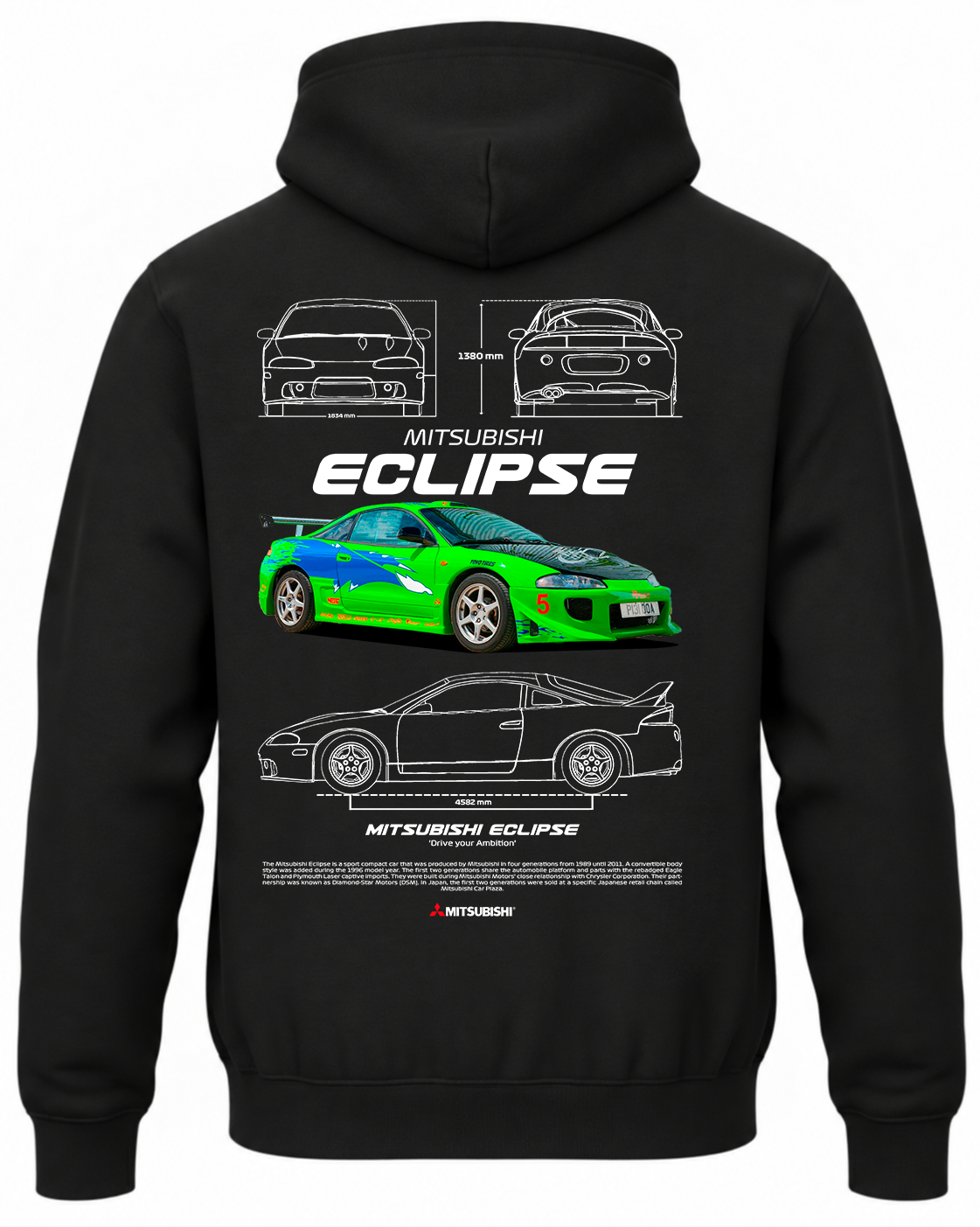Czarna bluza z kapturem z nadrukiem Mitsubishi Eclipse Szybcy i Wściekli