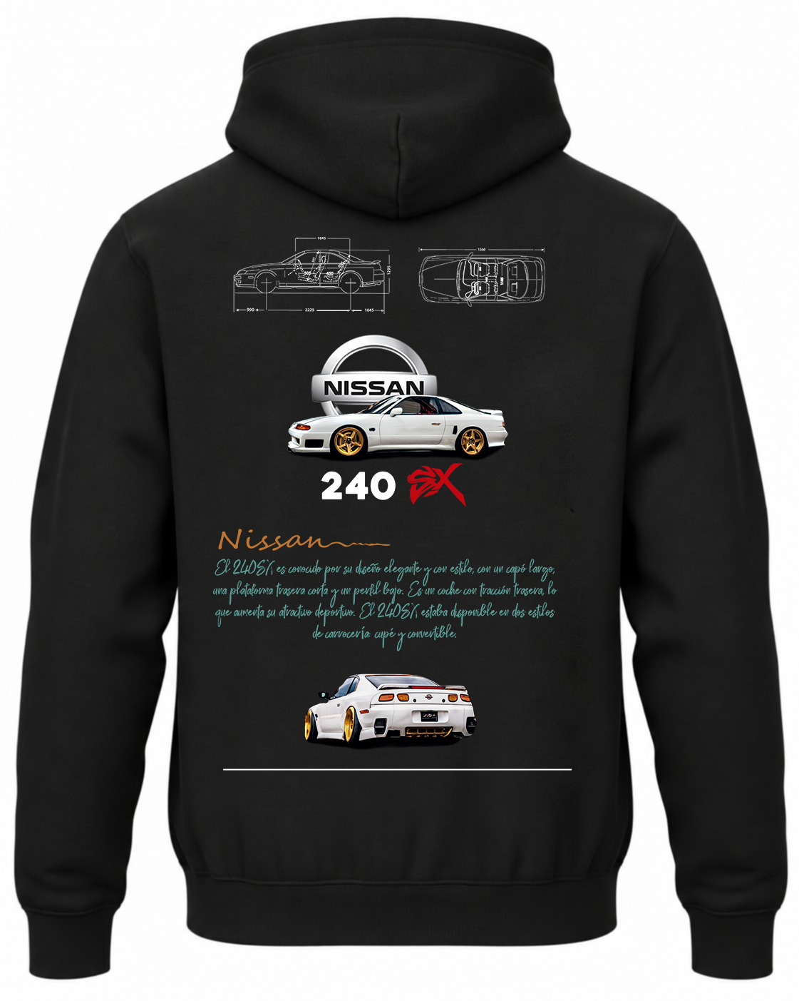Czarna bluza z kapturem z nadrukiem Nissan 240SX