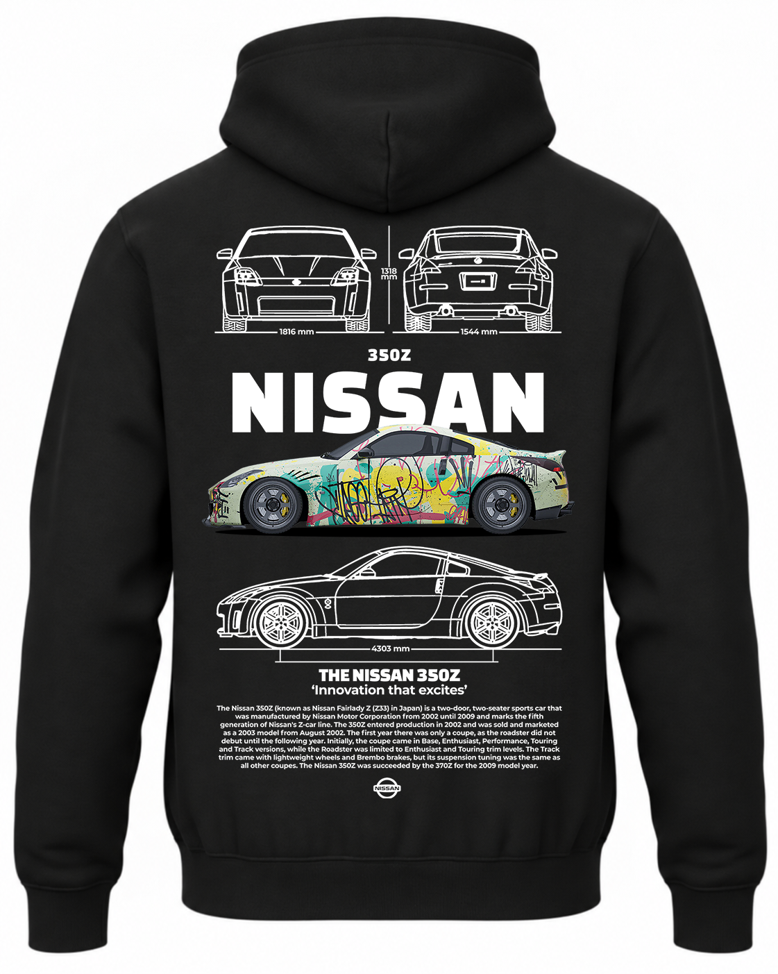 Czarna bluza z kapturem z nadrukiem Nissan 350Z