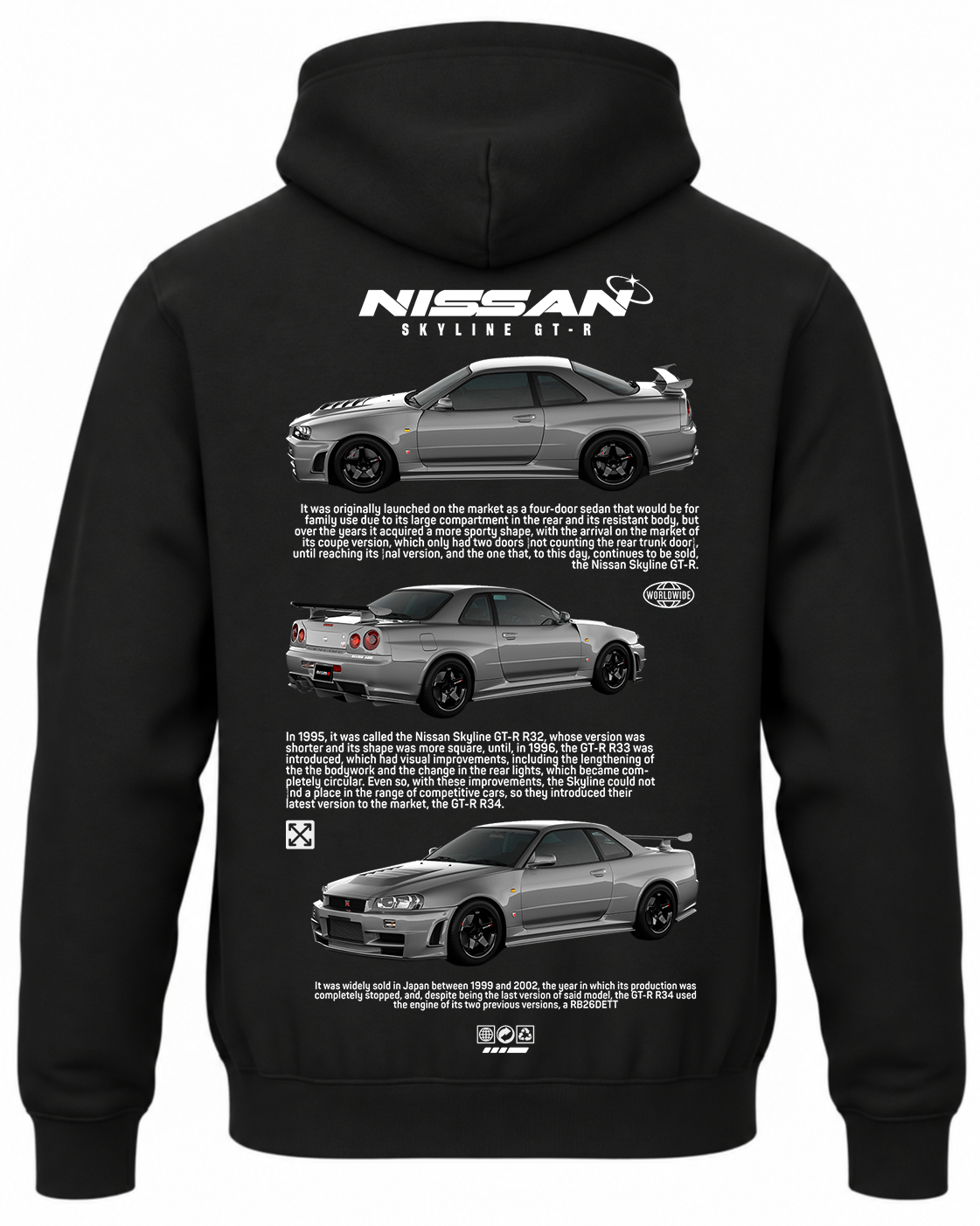 Czarna bluza z kapturem z nadrukiem Nissan Skyline