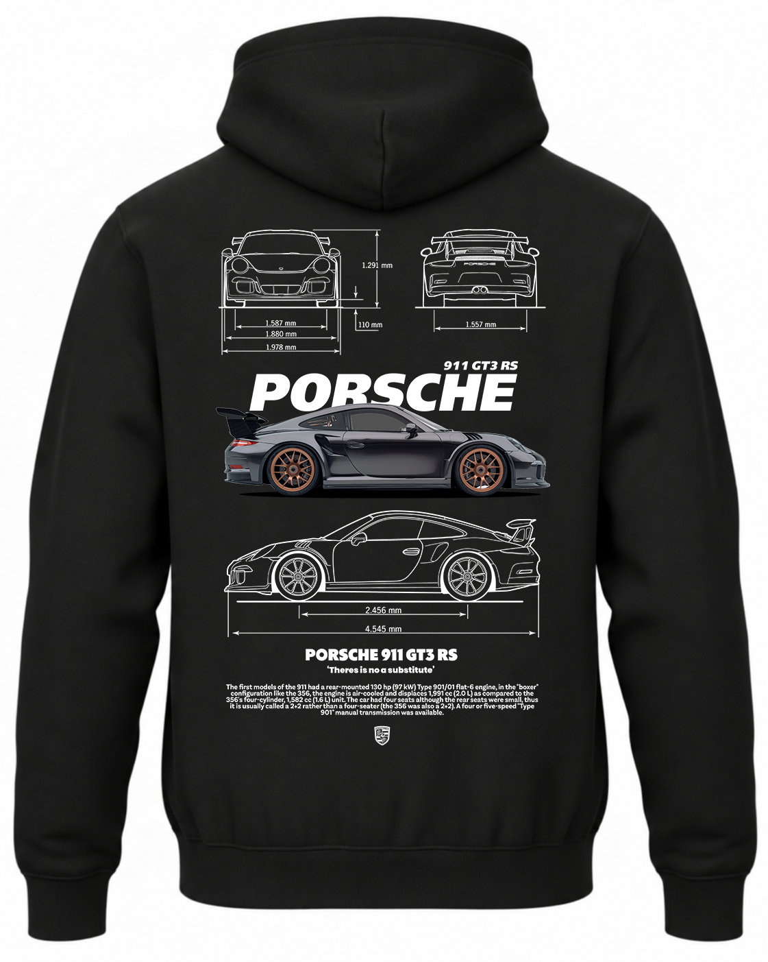 Czarna bluza z kapturem z nadrukiem Porsche 911 – wzór 3