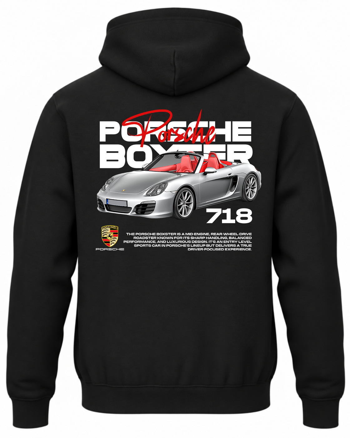 Czarna bluza z kapturem z nadrukiem Porsche Boxster