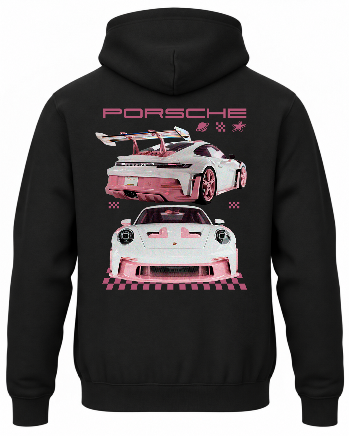 Czarna bluza z kapturem z nadrukiem Porsche PORS – różowy