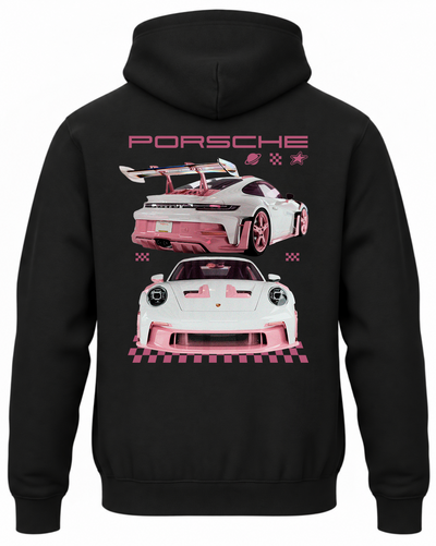 Czarna bluza z kapturem z nadrukiem Porsche PORS – różowy