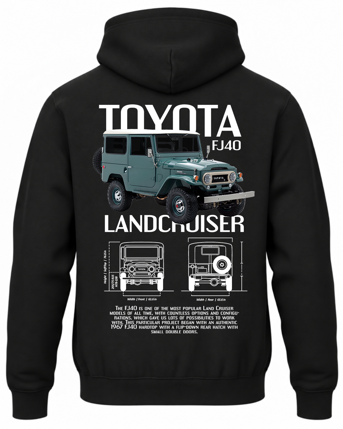 Czarna bluza z kapturem z nadrukiem Toyota Land Cruiser FJ40