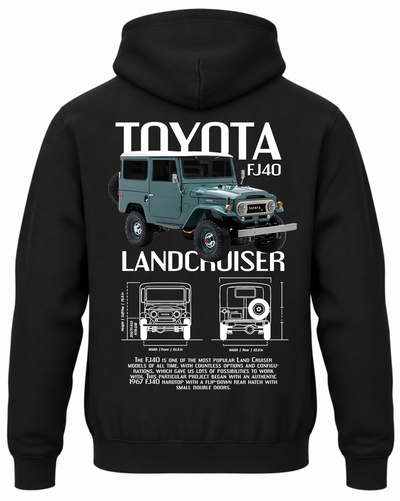 Czarna bluza z kapturem z nadrukiem Toyota Land Cruiser FJ40