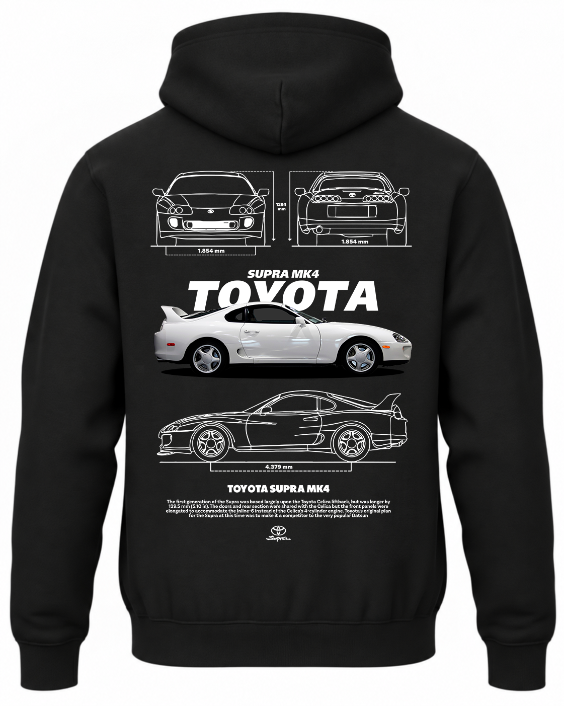 Czarna bluza z kapturem z nadrukiem Toyota Supra MK4 – wzór 2
