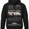 Czarna bluza z kapturem z nadrukiem Toyota Supra MK4 – biały samochód