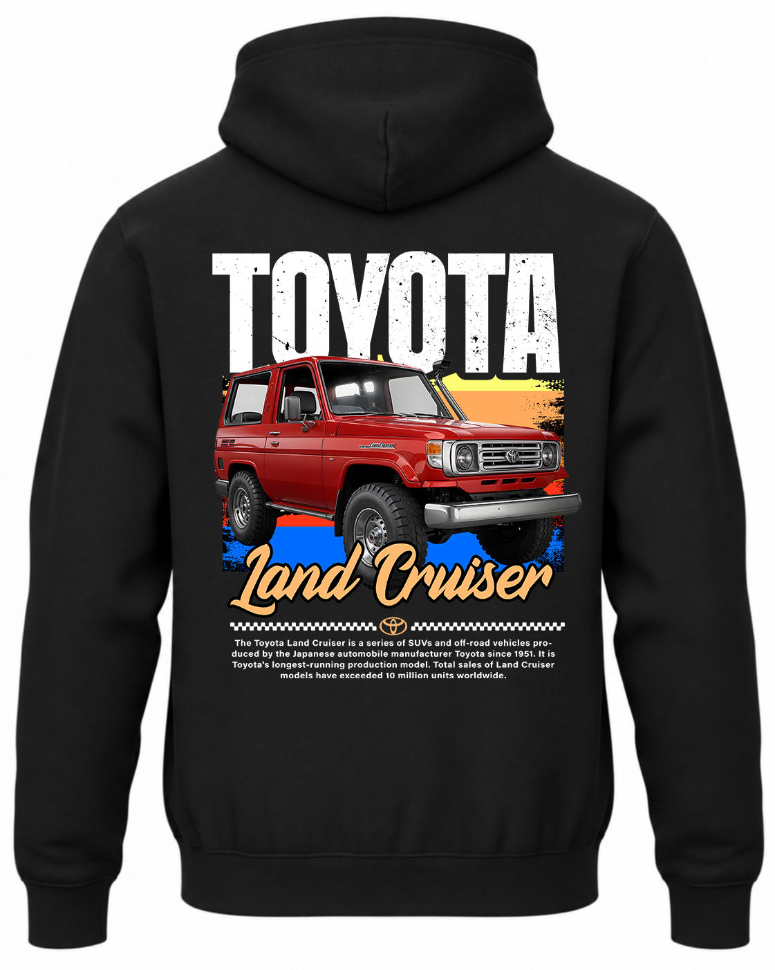 Czarna bluza z kapturem z nadrukiem Toyota Land Cruiser – wzór 2