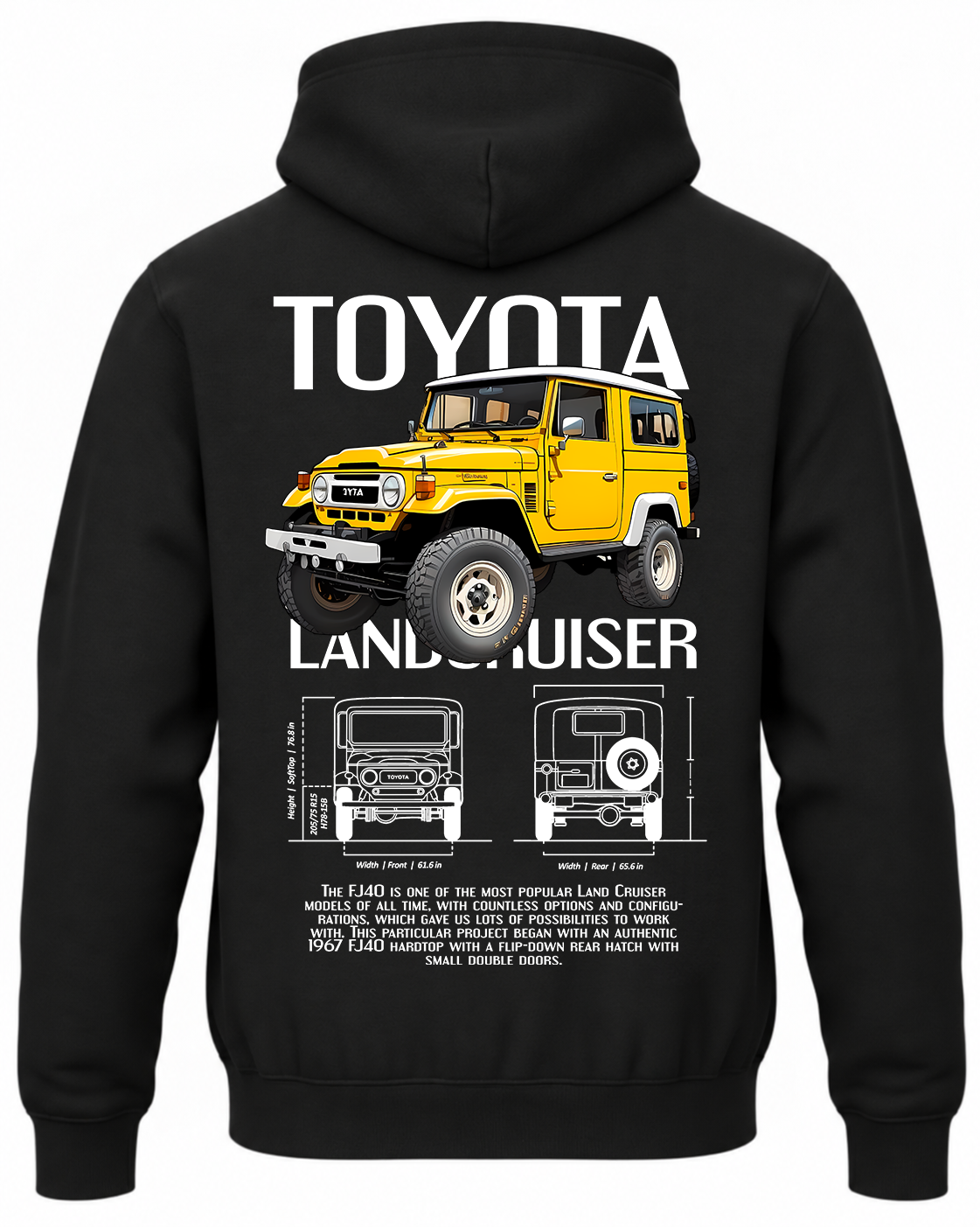 Czarna bluza z kapturem z nadrukiem Toyota Land Cruiser – wzór 1