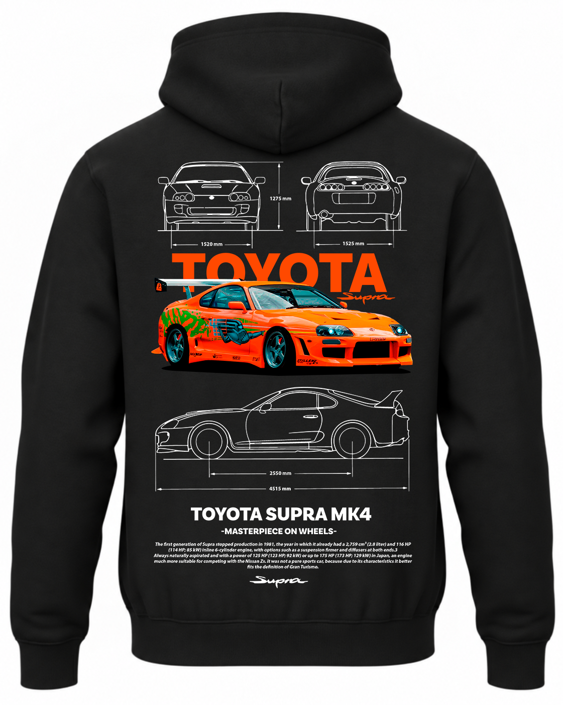 Czarna bluza z kapturem z nadrukiem Toyota Sport