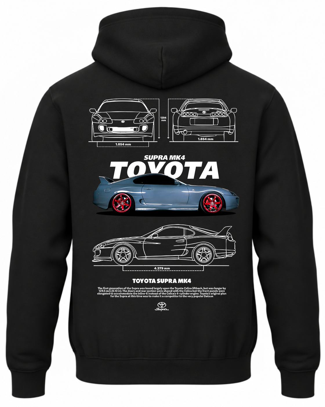 Czarna bluza z kapturem z nadrukiem Toyota Supra MK4 – wzór 1