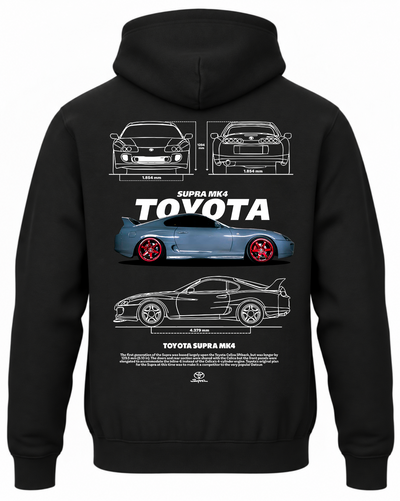 Czarna bluza z kapturem z nadrukiem Toyota Supra MK4 – wzór 1