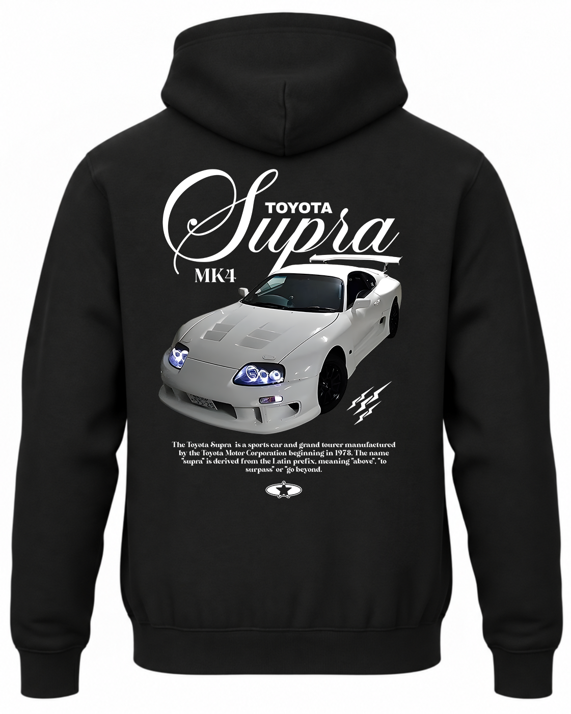 Czarna bluza z kapturem z nadrukiem Toyota Supra MK4 – wzór 4