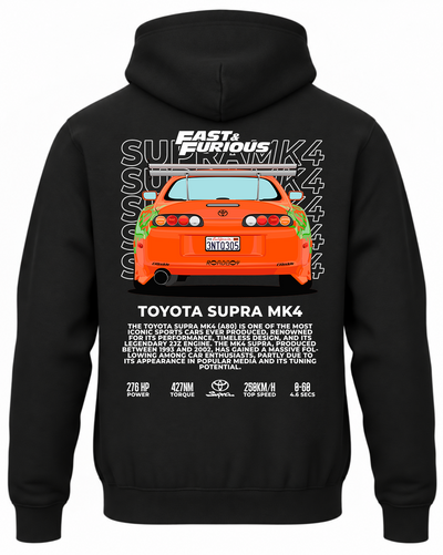 Czarna bluza z kapturem z nadrukiem Toyota Supra MK4 – wzór 3