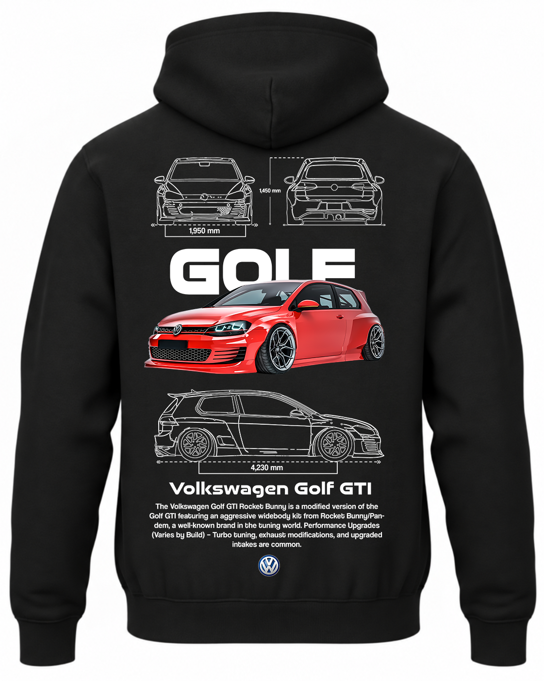 Czarna bluza z kapturem z nadrukiem VW Golf GTI