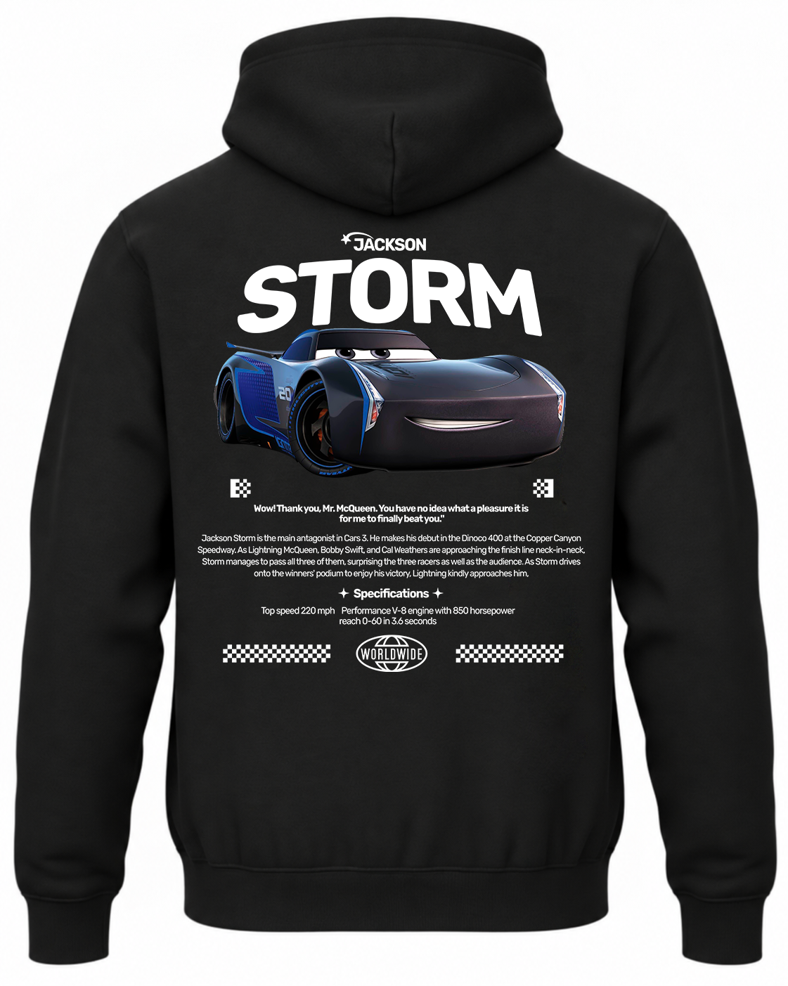 Czarna bluza z kapturem z postacią Jackson Storm z bajki Auta