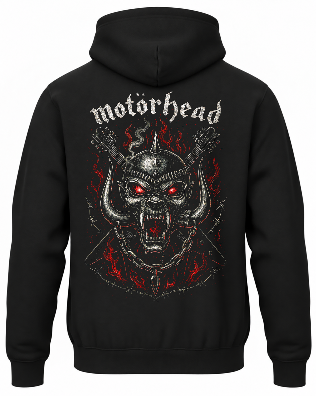 Czarna bluza z kapturem z napisem Motörhead i maskotką Snaggletooth na plecach