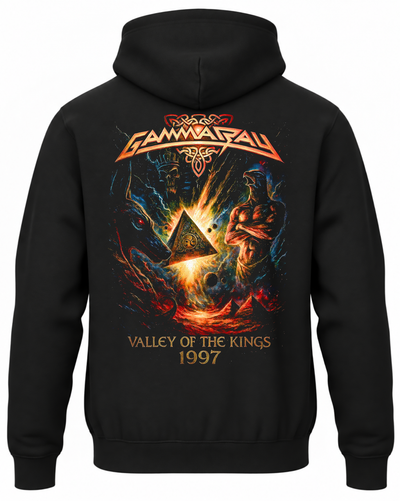 Czarna bluza Gamma Ray z kapturem i kolorową grafiką Valley of the Kings na plecach