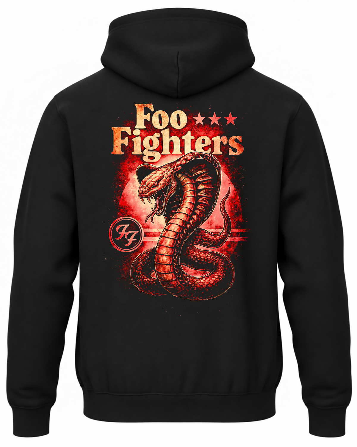 Czarna bluza Foo Fighters z kapturem i czerwono-złotym nadrukiem smoka na plecach