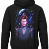 Czarna bluza z kapturem z kosmicznym portretem Davida Bowiego, planetami i nutami na plecach