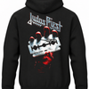 Czarna bluza z kapturem z napisem Judas Priest i motywem żyletki British Steel na plecach