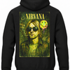 Czarna bluza z kapturem z zielonym portretem Kurta Cobaina w okularach oraz napisem Nirvana na plecach