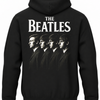Czarna bluza z kapturem z białym napisem The Beatles i czterema portretami muzyków z profilu na plecach