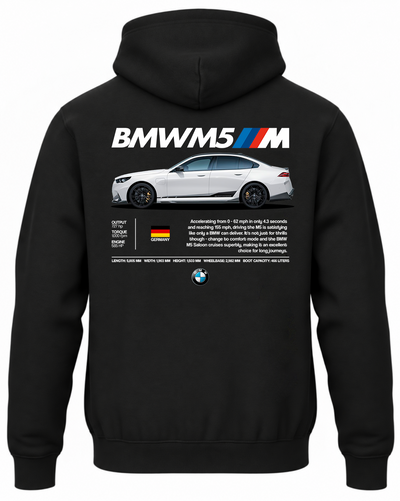Czarna bluza z kapturem z nadrukiem samochodu BMW M5