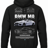 Czarna bluza z kapturem z nadrukiem samochodu BMW M8