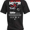 Czarna koszulka z czerwono-czarnym motocyklem Honda CB250 Twister i napisami Honda