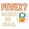 Projekt nadruku PEWEX? Młodzi nie znają. - Pewex logo z napisem Mlodzi nie znaja
