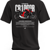 Czarna koszulka z czerwono-czarnym motocyklem Honda CB1000R i dużym białym napisem CB1000R