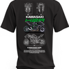 Czarna koszulka z motocyklem Kawasaki Ninja H2R, zielonym napisem H2R i rysunkami technicznymi – wzór 2