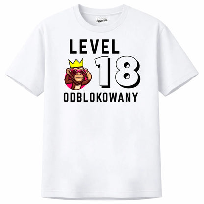 koszulka-na-18-urodziny-lvl-18-odblokowany-biala-PREZENTY-personalizowane
