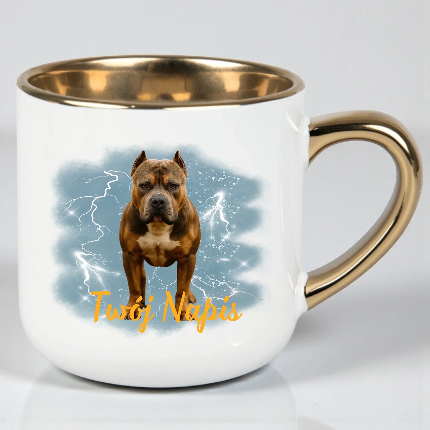 Kubek z psem 400 ml ze złotym rantem | Elegancki kubek dla miłośników psów