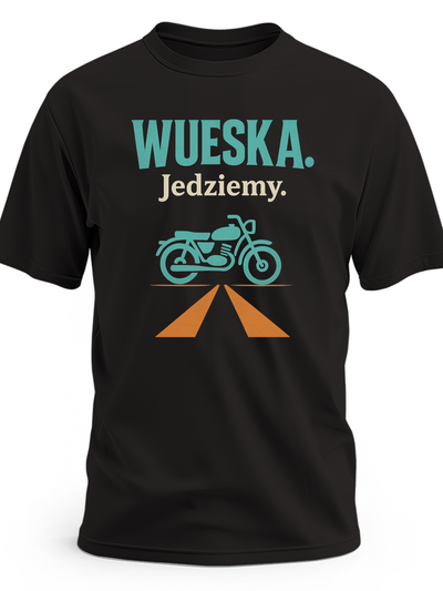Koszulka męska z motorem Wueska jedziemy dla fana starej motoryzacji PRL