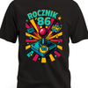 Retro joystick z oznaczeniem '86, neonowym sunburstem i napisem Rocznik '86 - czarna koszulka meska